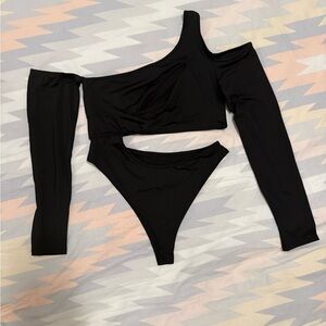 iHeartRaves Black Asymmetrical Bodysuit